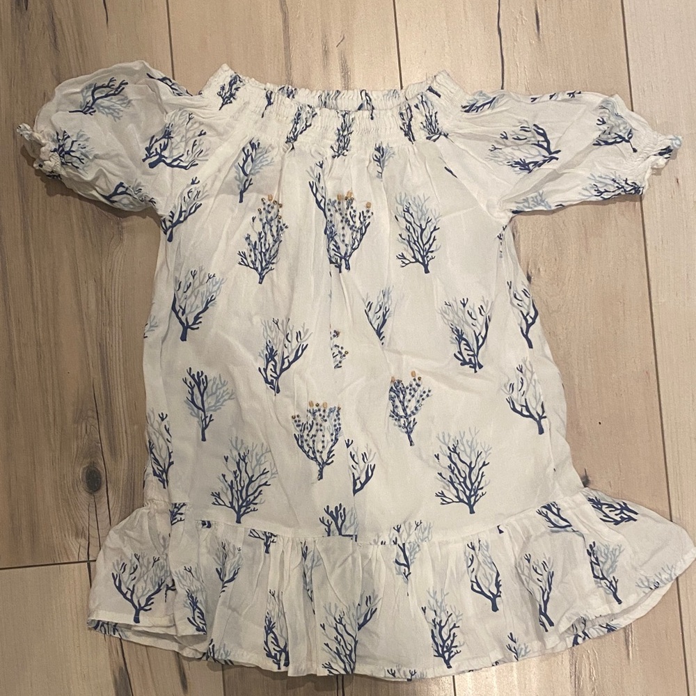 Cutest dress with beads,  White and Blue Ruffle Top